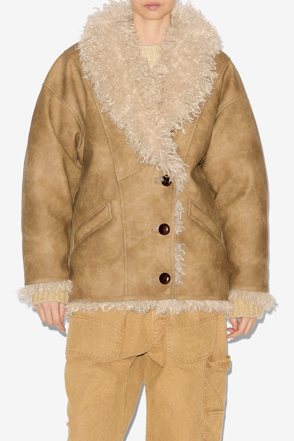 Manteau clea en faux mouton retourné - Taupe - Woman - 4