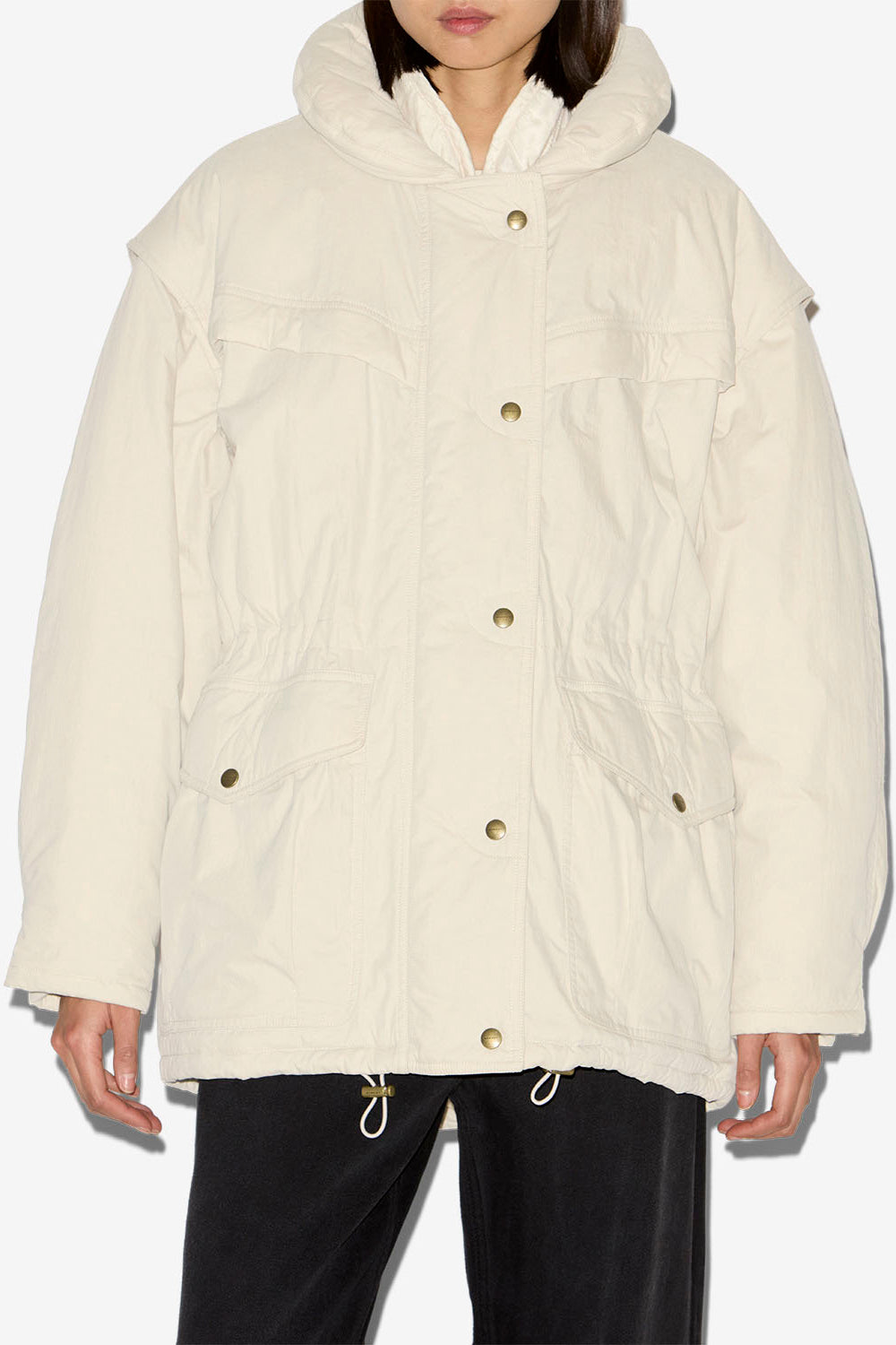 Manteau damone uni en coton  - Écru - Woman - 4