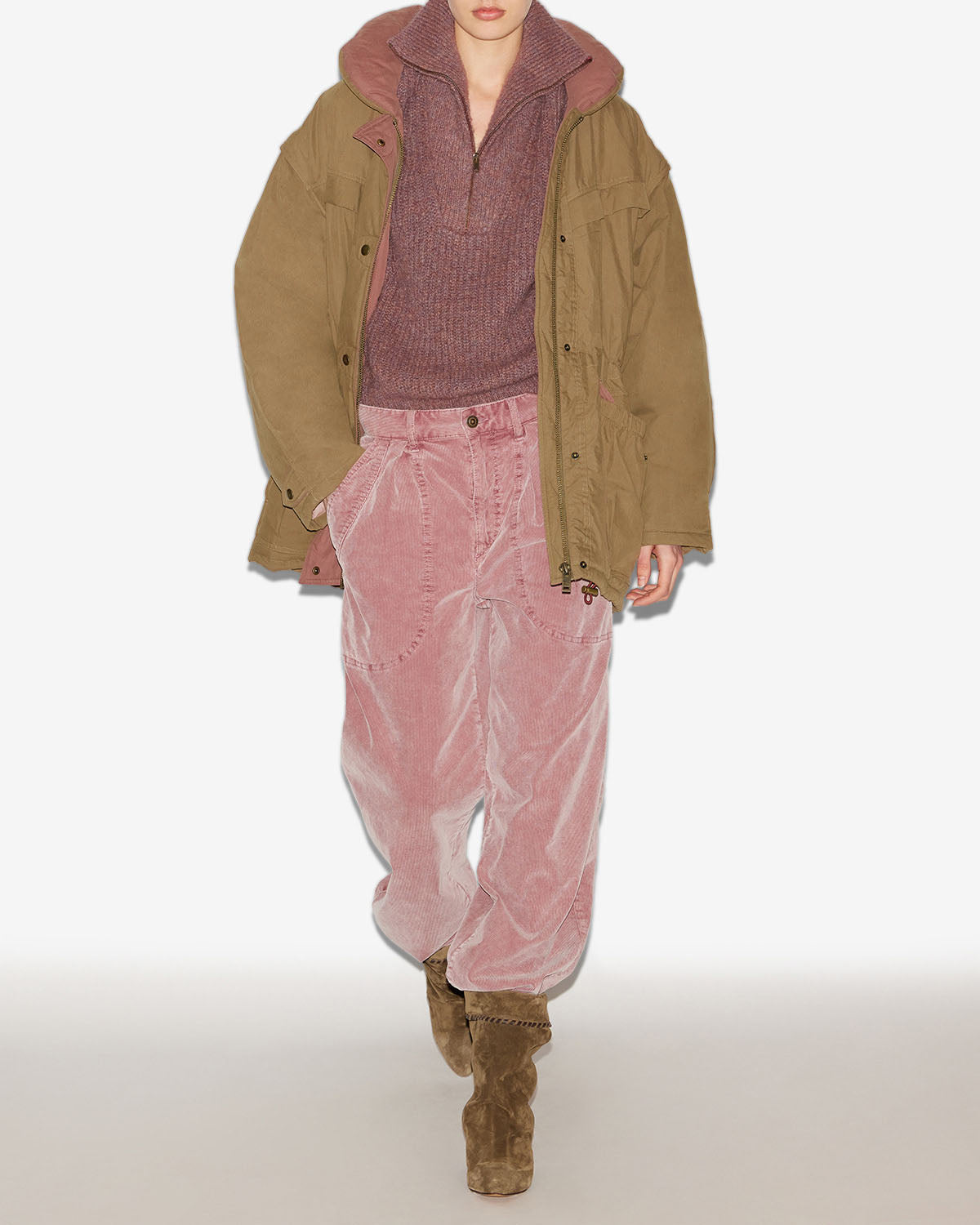 Manteau damone bicolore en coton  - Kaki - Woman - 1