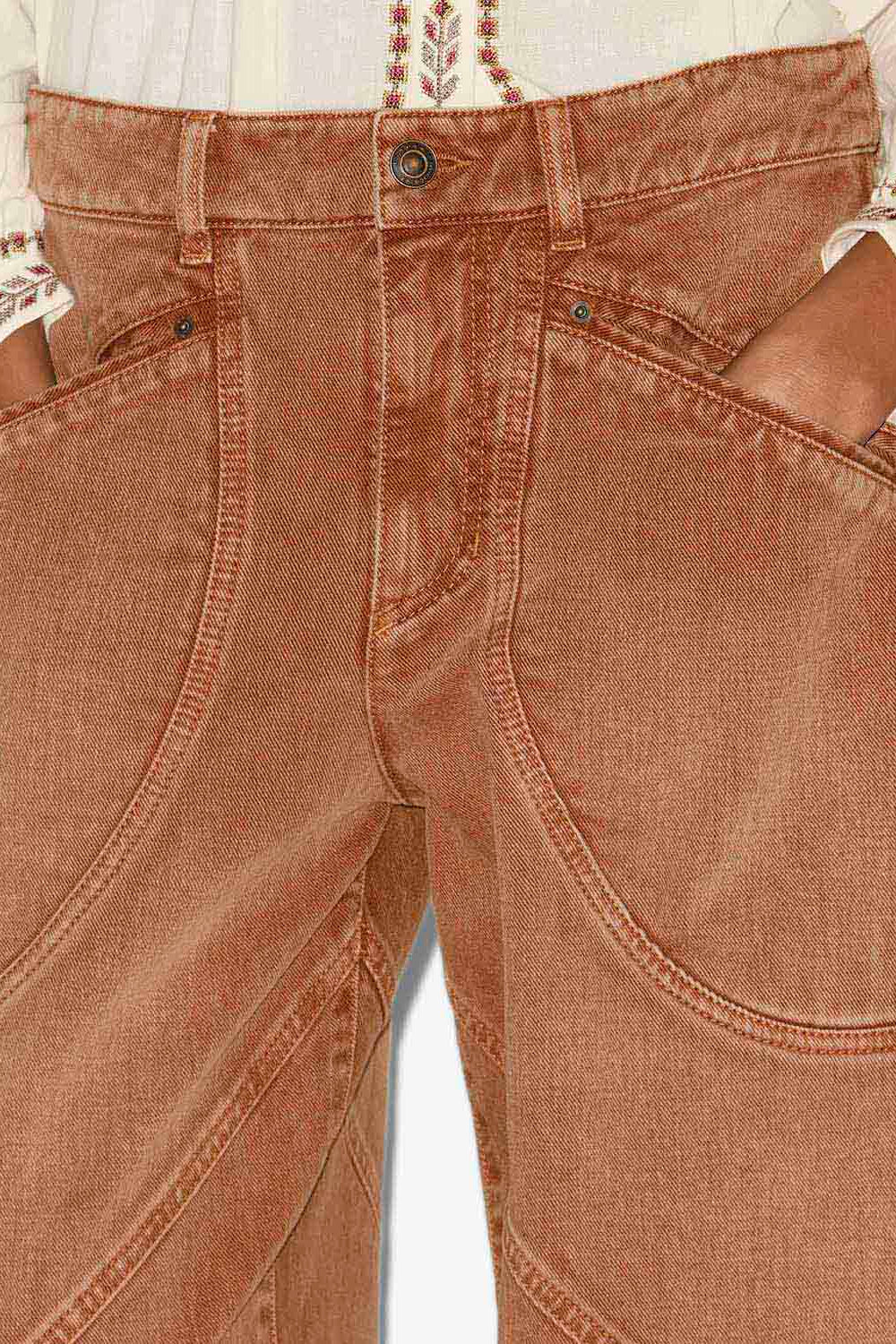 Jean catarina en denim à détails surpiqués - Ocre - Woman - 3