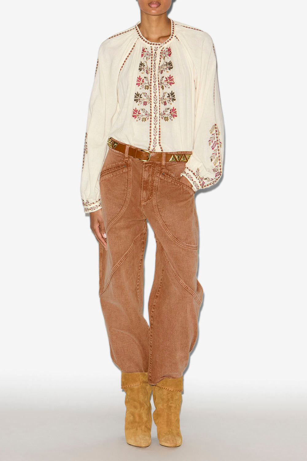 Jean catarina en denim à détails surpiqués - Ocre - Woman - 2