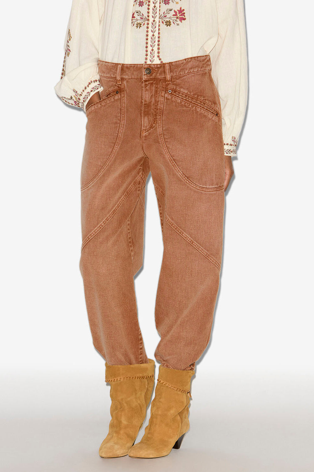 Jean catarina en denim à détails surpiqués - Ocre - Woman - 4