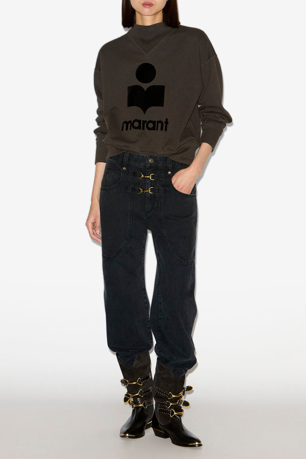 Pantalon brinley taille haute en denim  - Noir délavé - Woman - 2