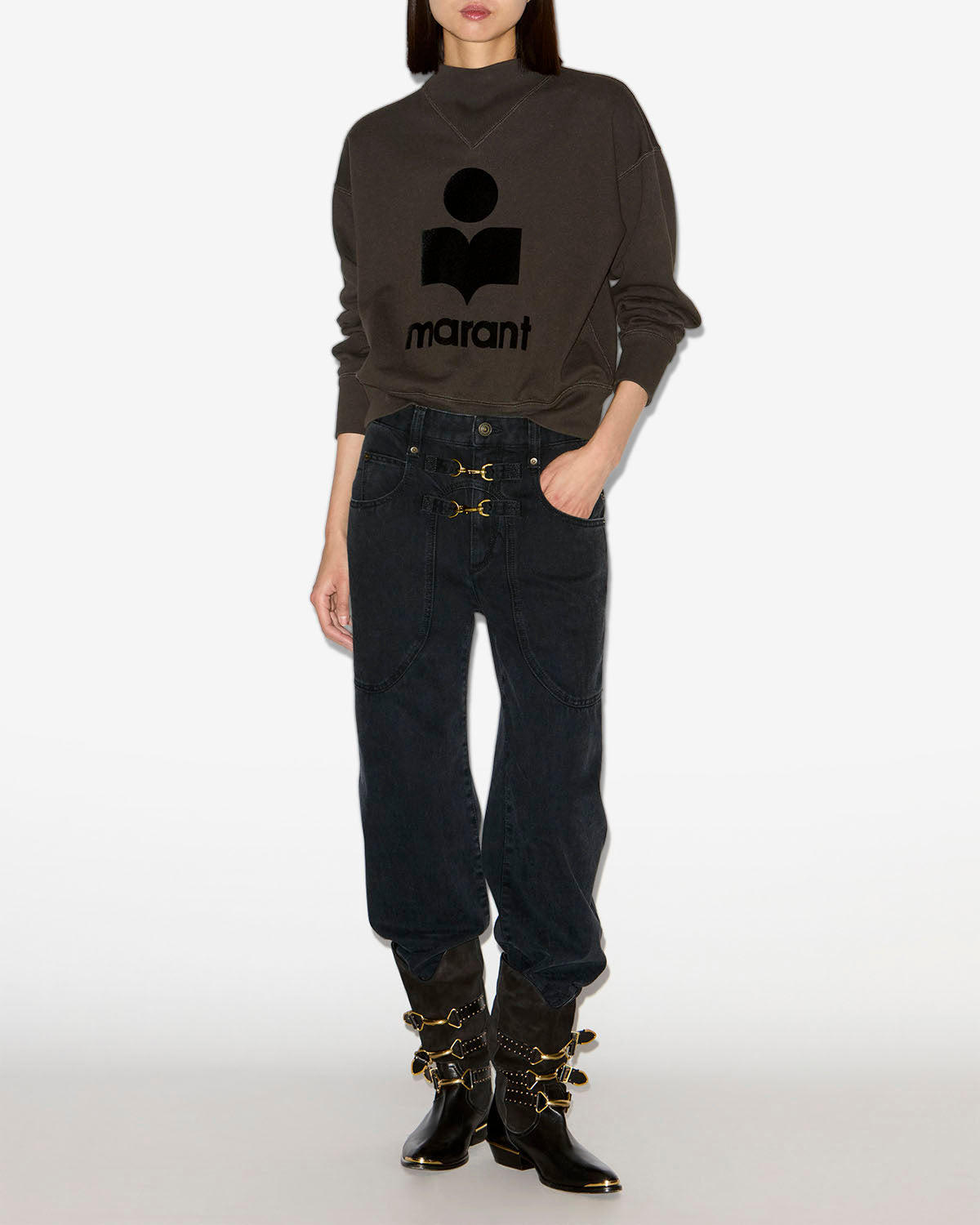 Pantalón brinley de denim de talle alto - Negro lavado - Woman - 1