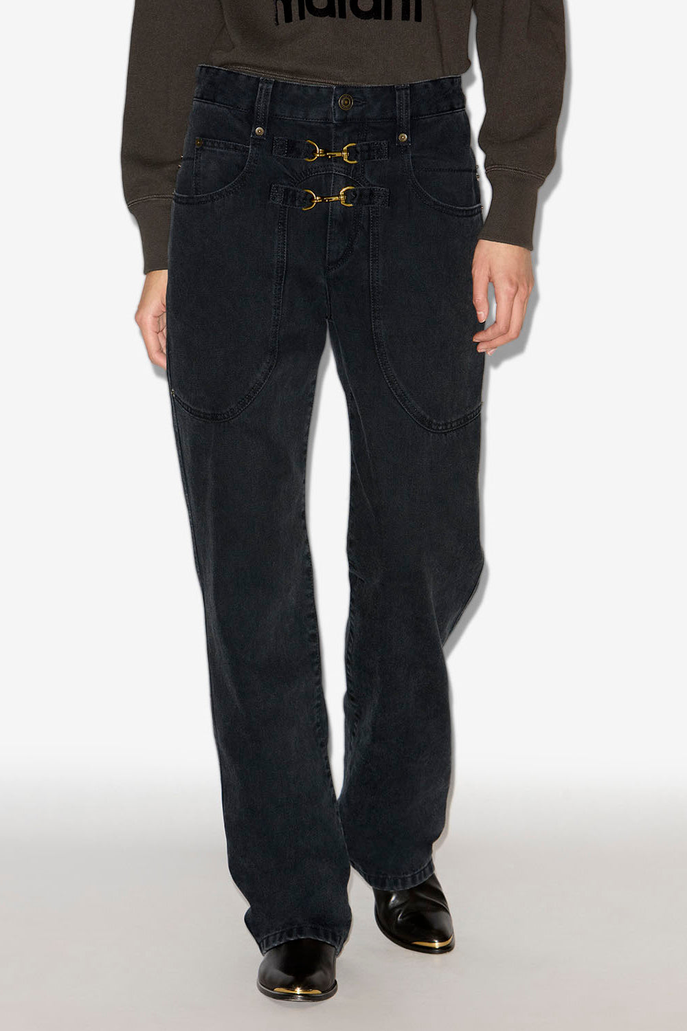 Pantalon brinley taille haute en denim  - Noir délavé - Woman - 4