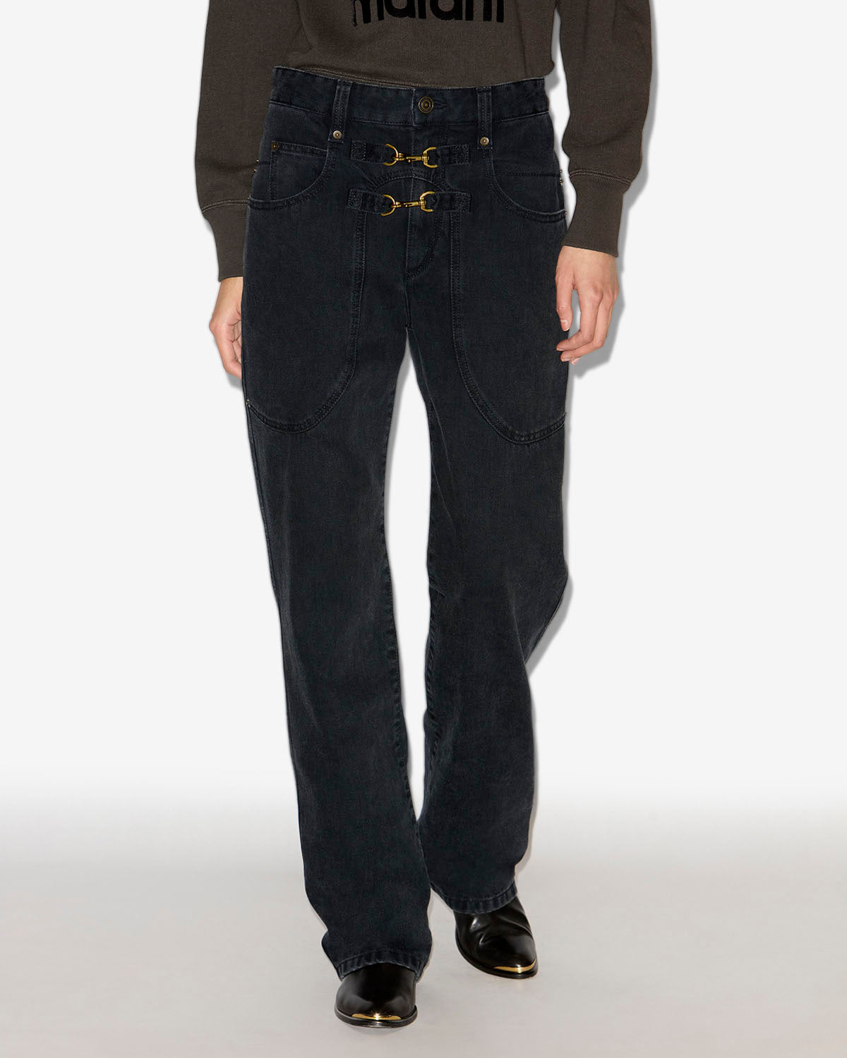 Pantalón brinley de denim de talle alto - Negro lavado - Woman - 3