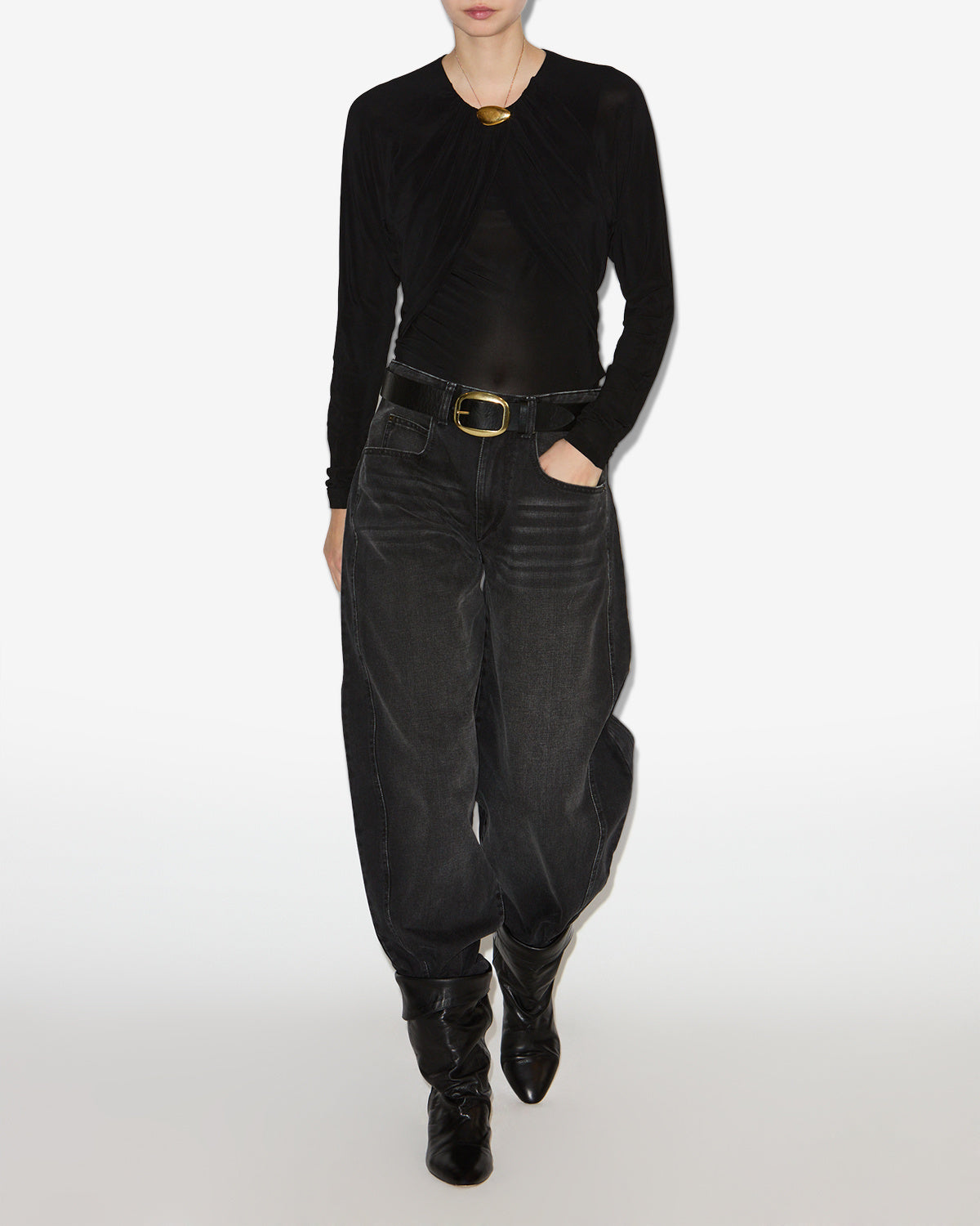 Oriane denim barrel jeans - Black - Woman - 1