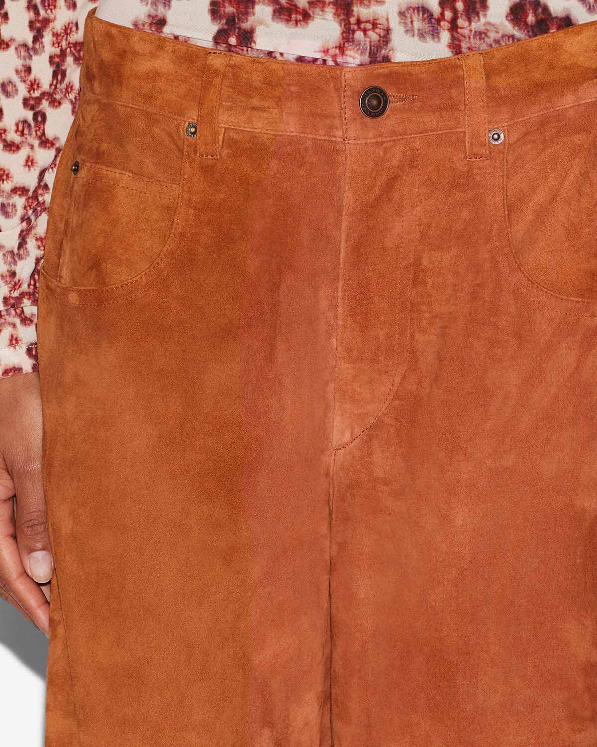Pantalón darielle de cuero suave de ante - Cognac - Woman - 1