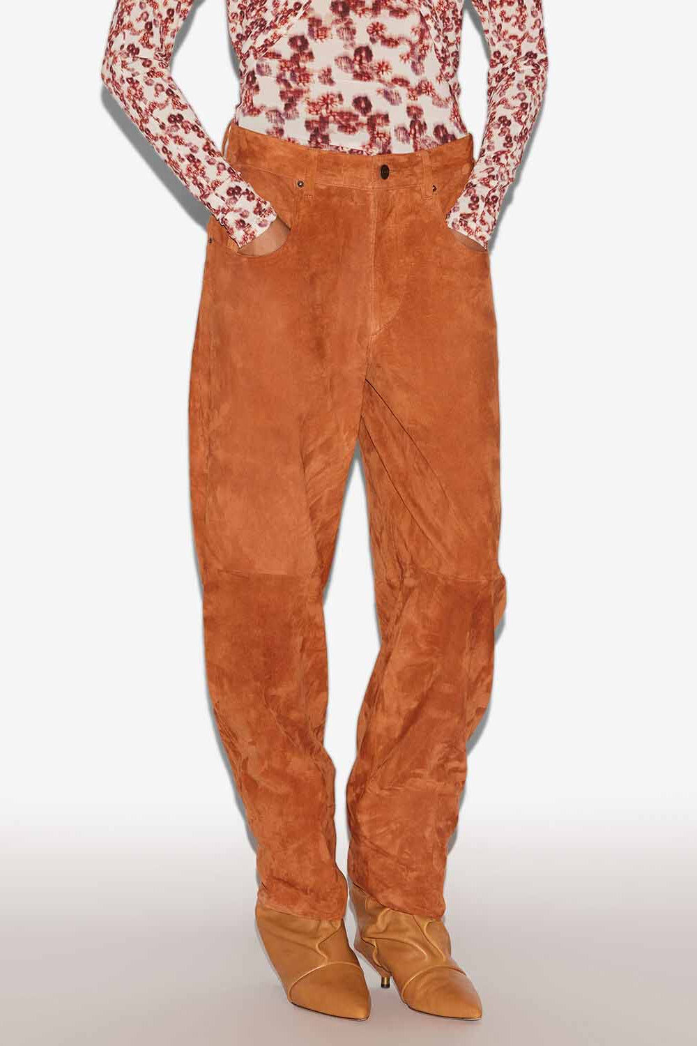 Pantalón darielle de cuero suave de ante - Cognac - Woman - 3