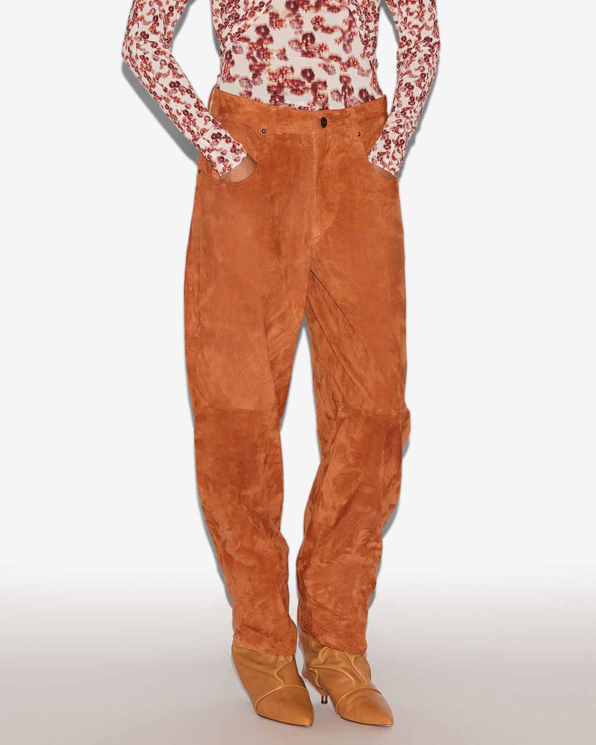 Pantalón darielle de cuero suave de ante - Cognac - Woman - 2