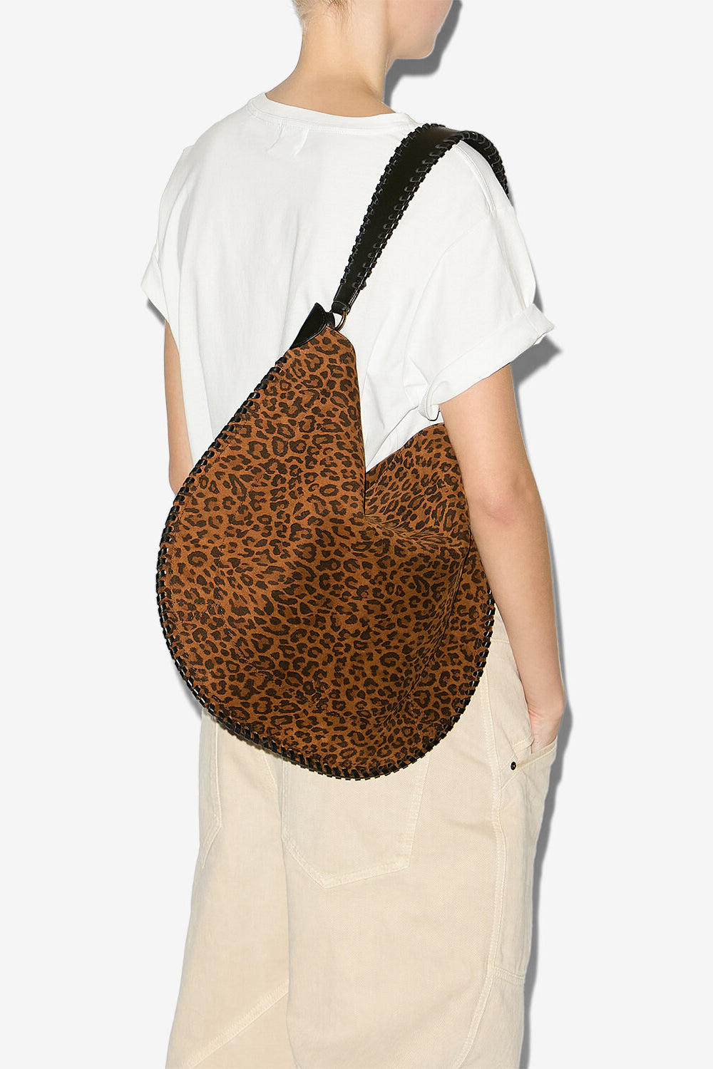 Borsa oskan hobo soft in pelle di vitello scamosciata con stampa - Leopard - Woman - 2
