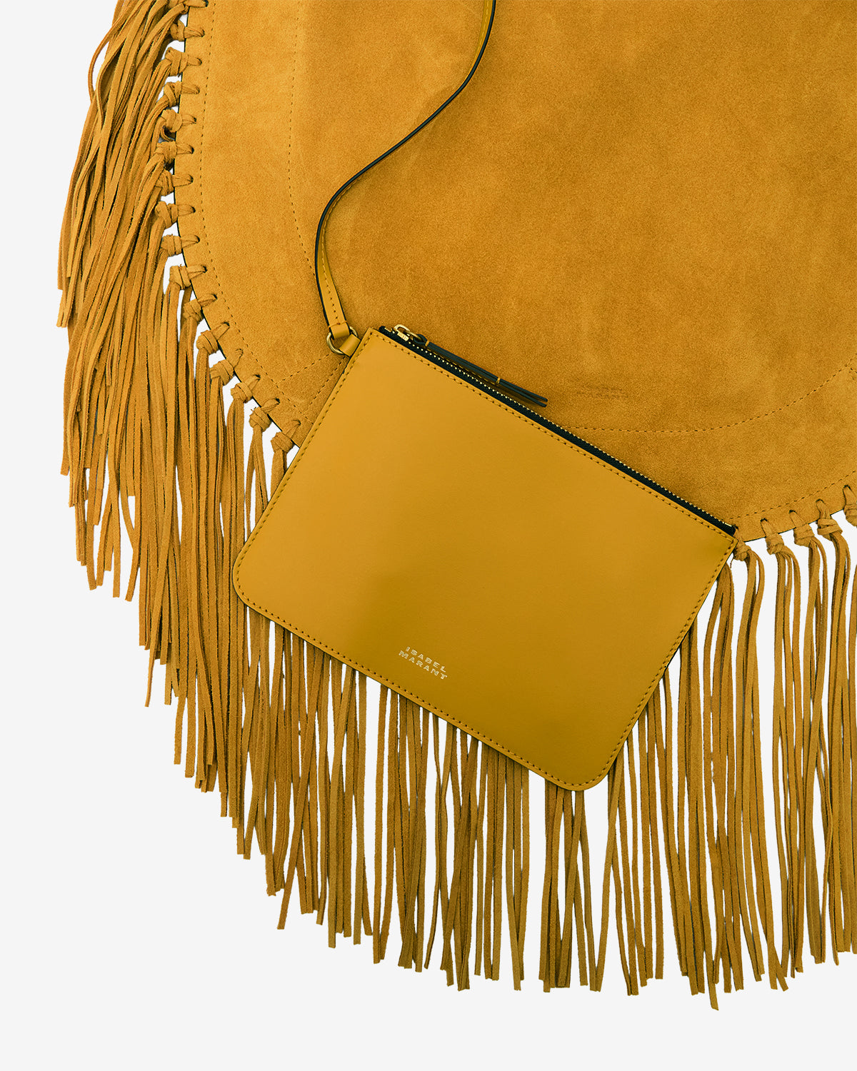 Oskan hobo soft fringed suede calfskin leather handbag - Saffron - Woman - 2