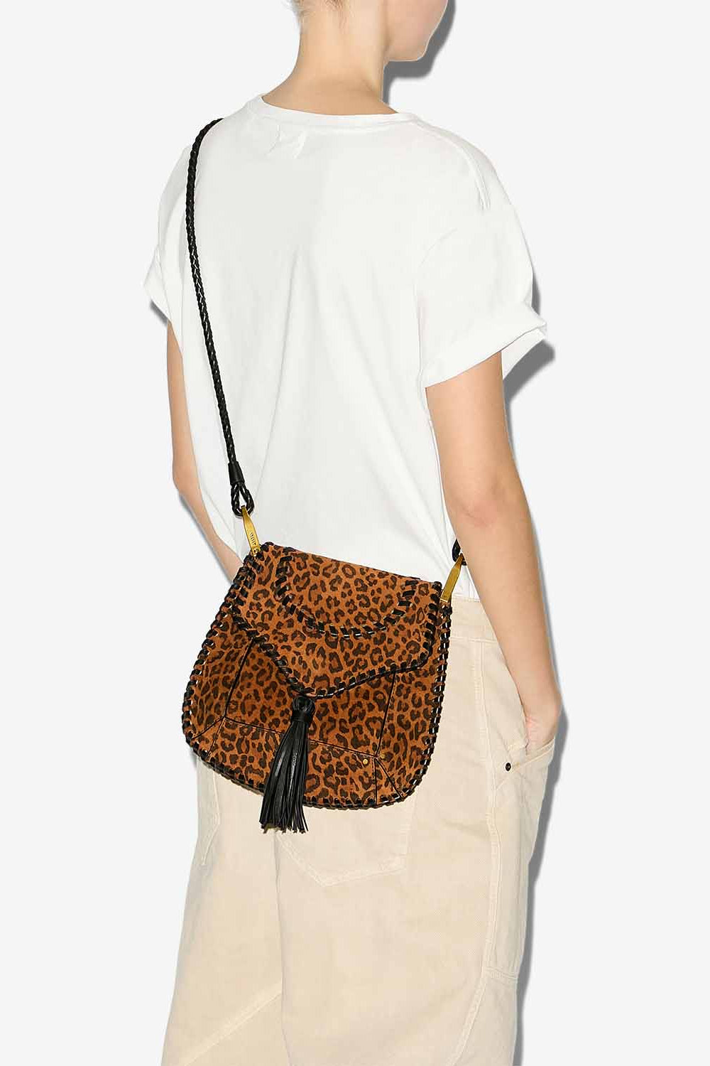 Anahi プリント入り編み込みスエードレザー製 ショルダーバッグ - Leopard - Woman - 2