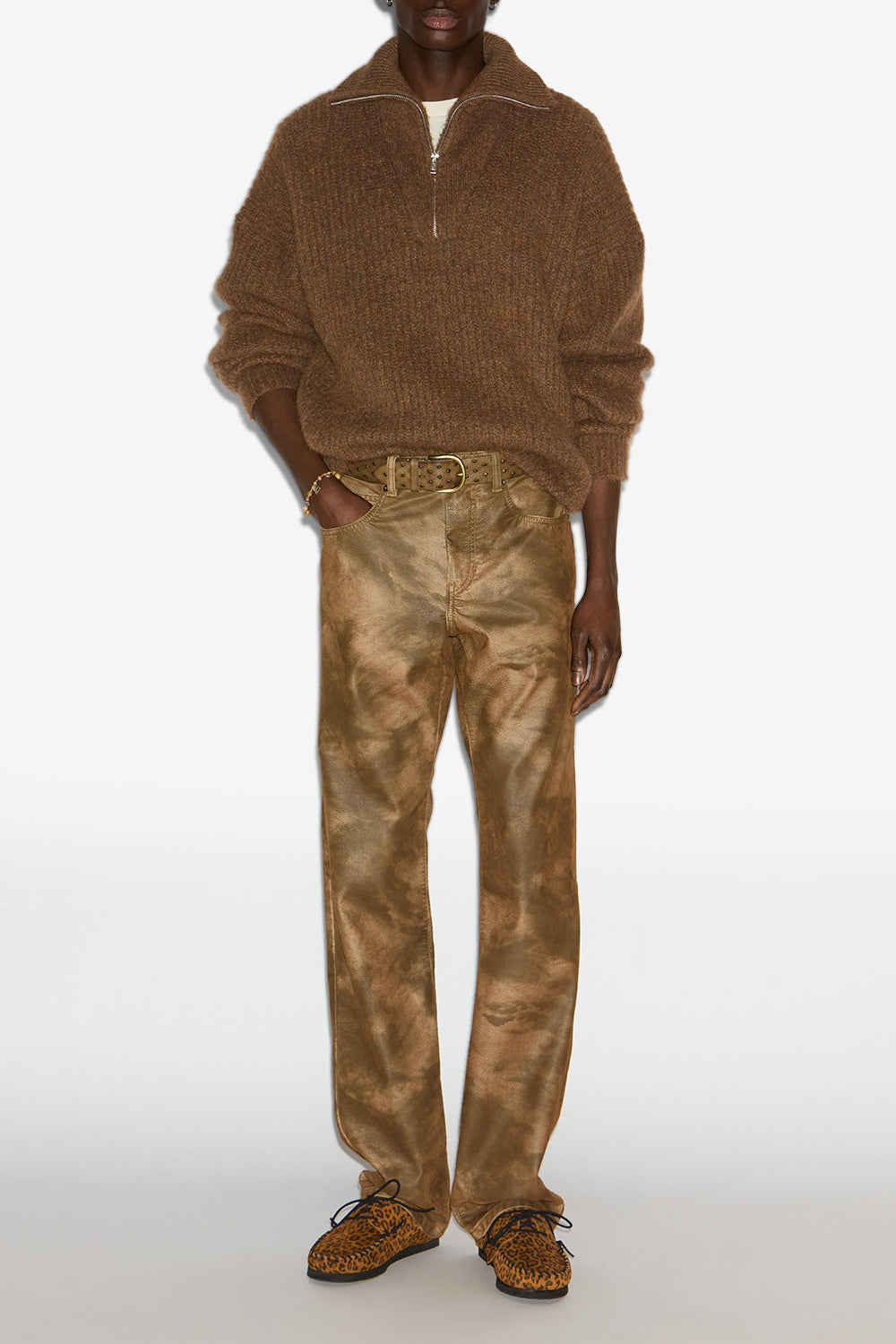 Dinan zip-up collar knit sweater - Brown - Man - 2