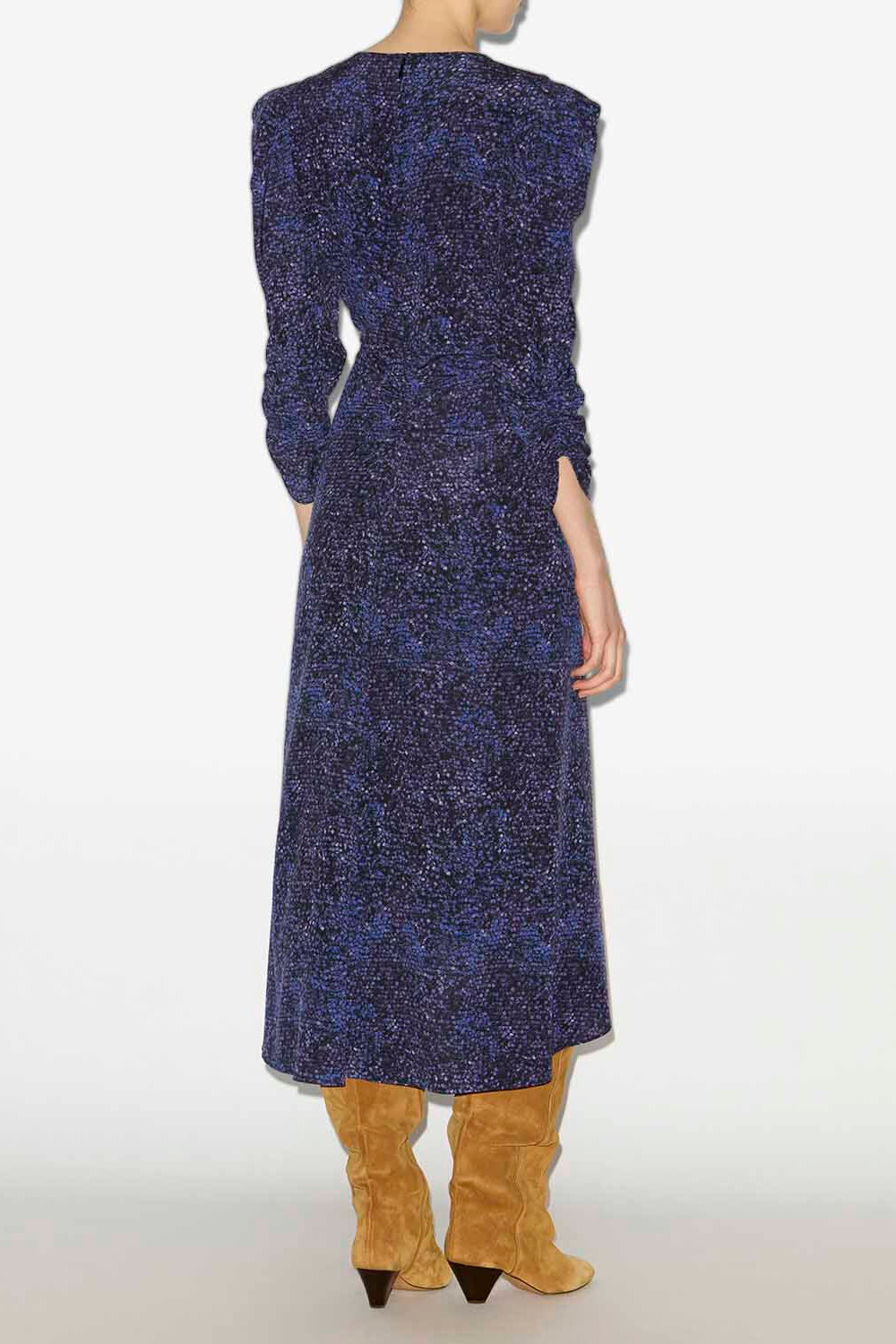 Albini printed gathered silk midi dress - Midnight - Woman - 4