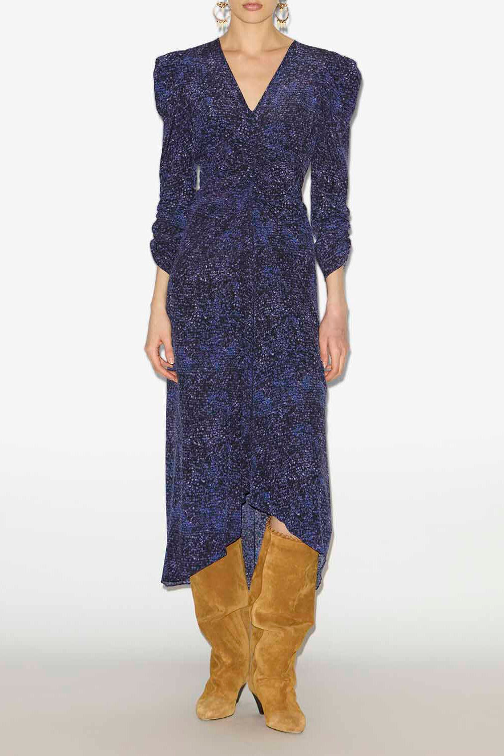 Albini printed gathered silk midi dress - Midnight - Woman - 2