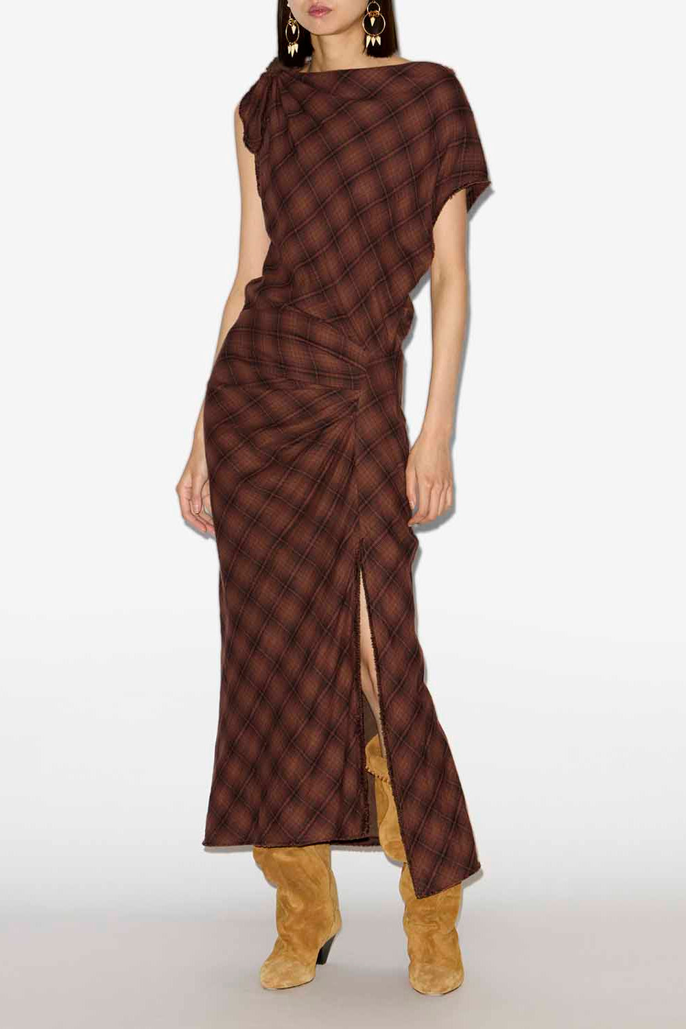 Naerys asymmetrical checkered dress - Dark bronze - Woman - 2