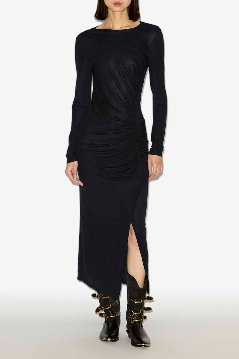 Jelina long draped jersey dress - Black - Woman - 2
