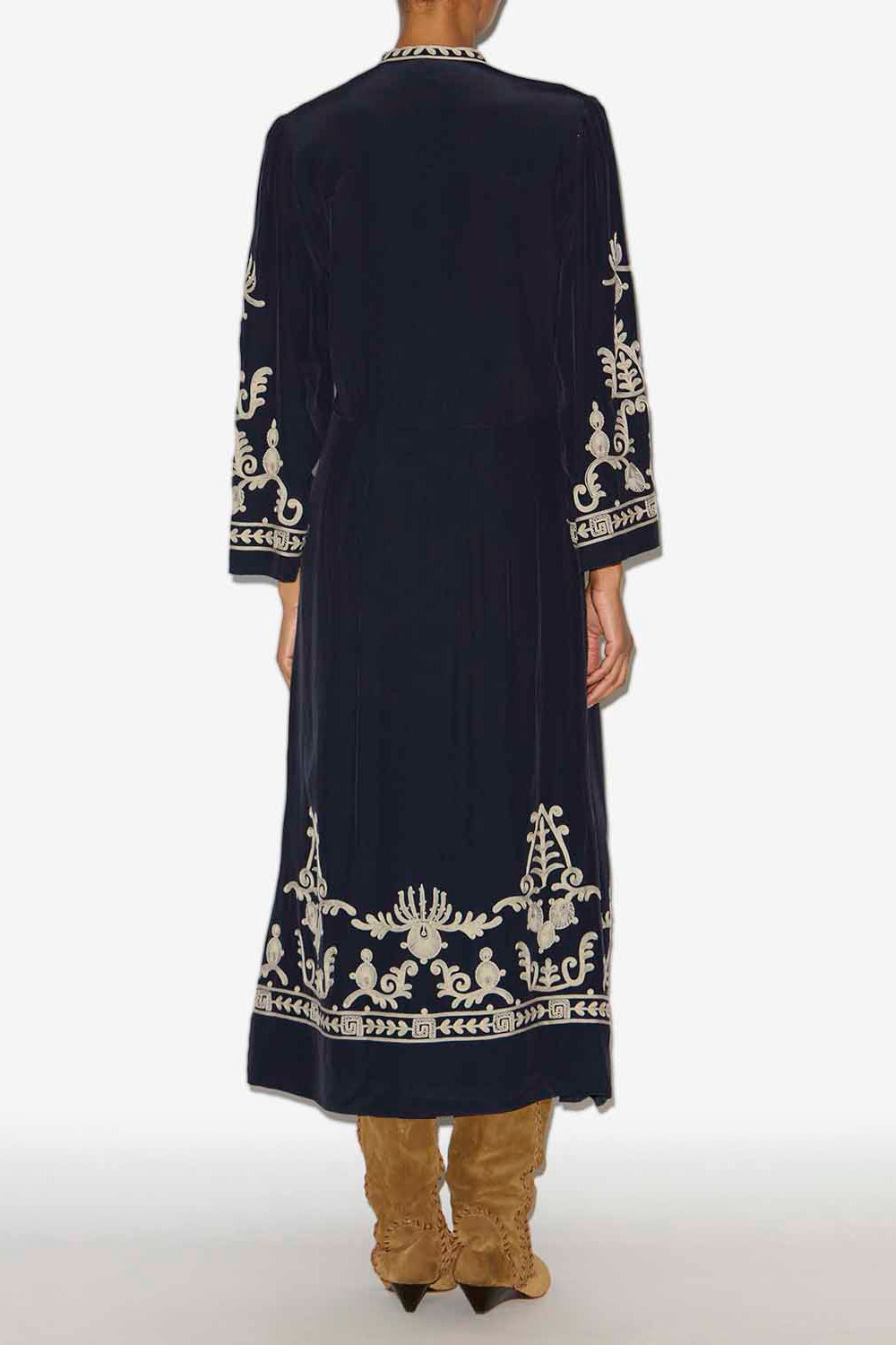 Feliana long embroidered crepe dress - Black - Woman - 4