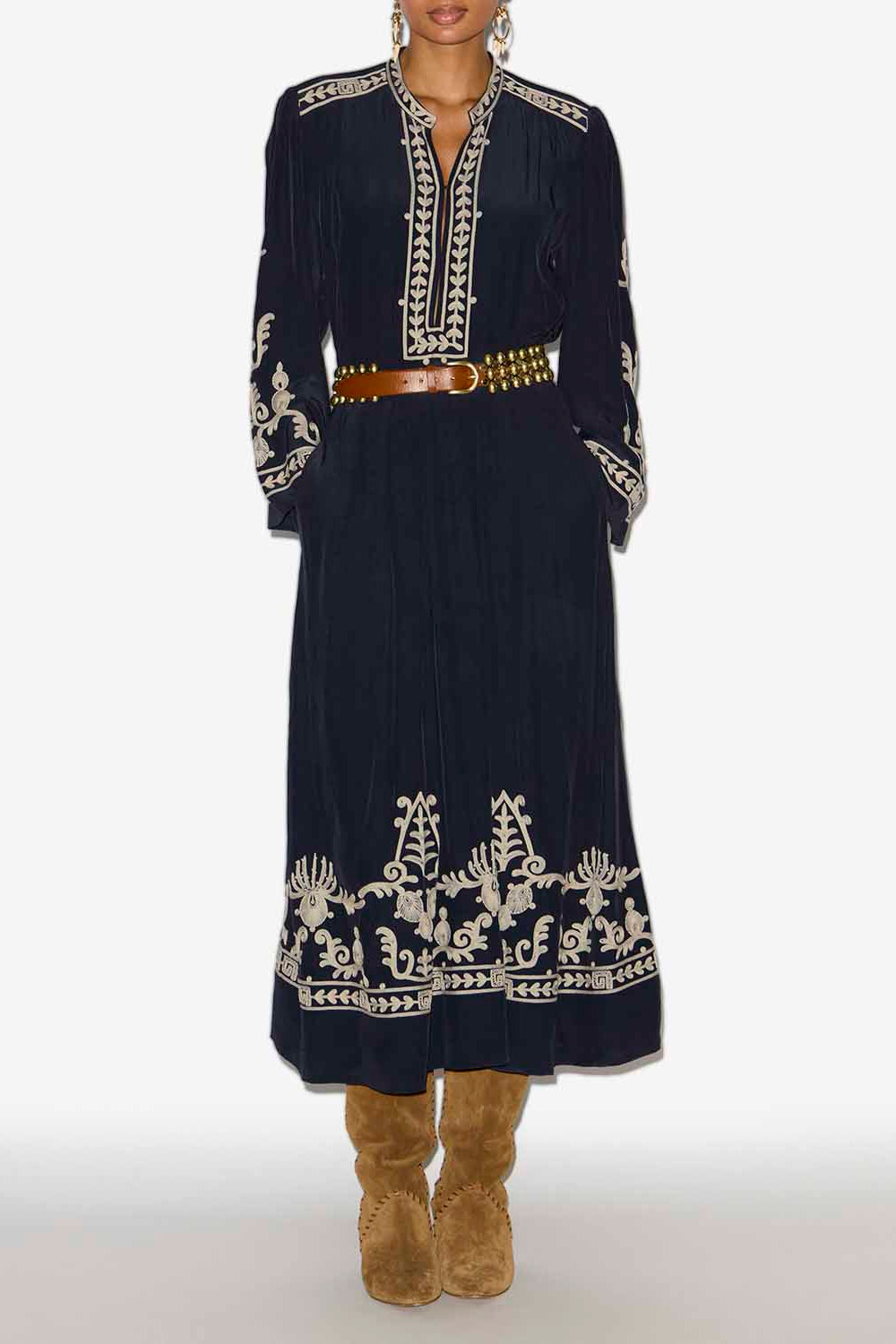 Feliana long embroidered crepe dress - Black - Woman - 2