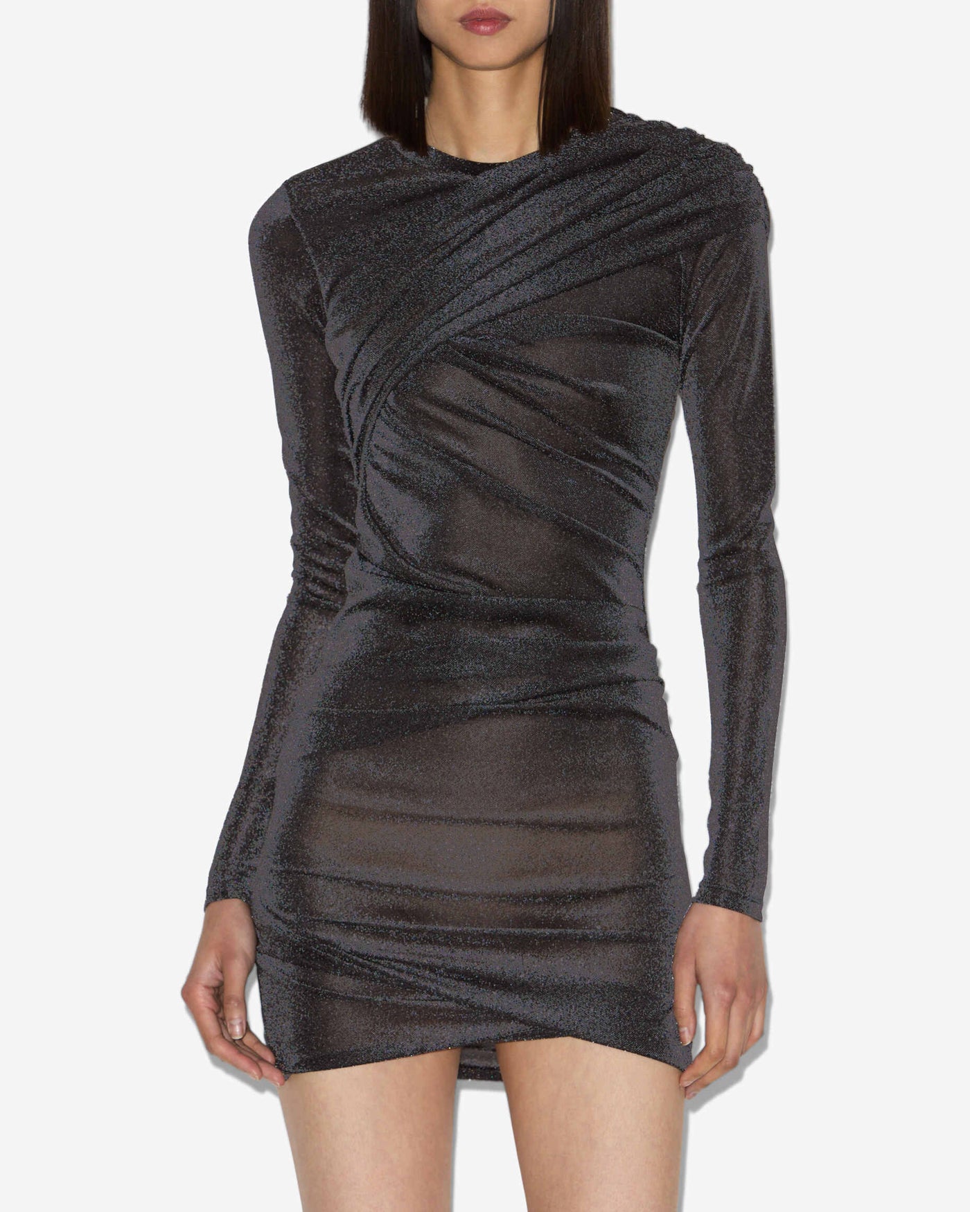 Denise short draped lurex dress - Gun metal - Woman - 3