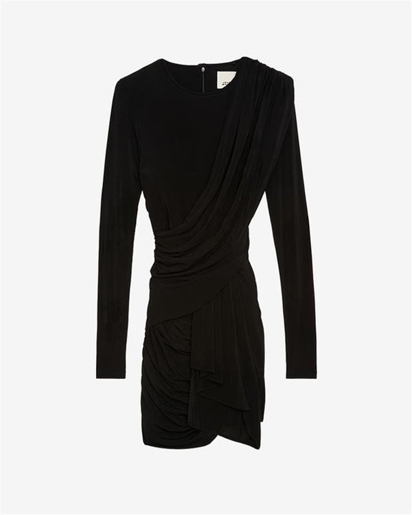 Vestido fluido de georgia de punto jersey drapeado - Negro - Woman - 1