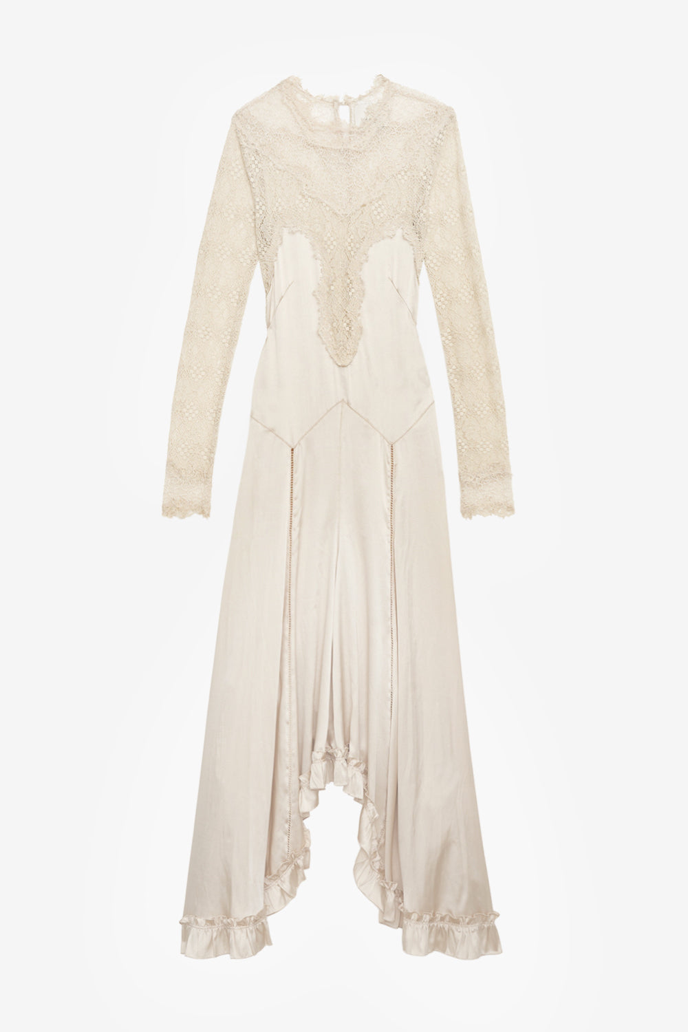 Dolores long satin and lace dress - Champagne - Woman - 1