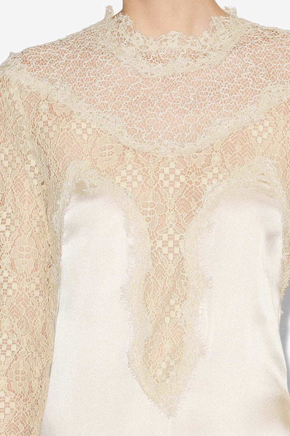 Dolores long satin and lace dress - Champagne - Woman - 3