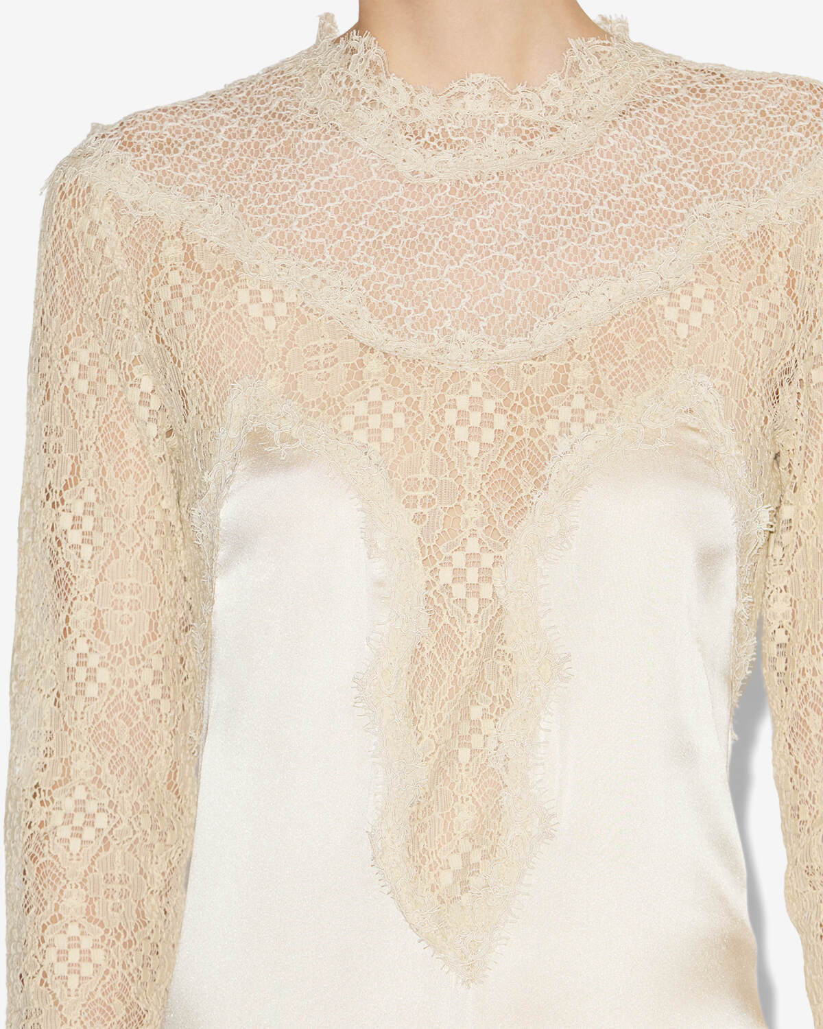 Dolores long satin and lace dress - Champagne - Woman - 2