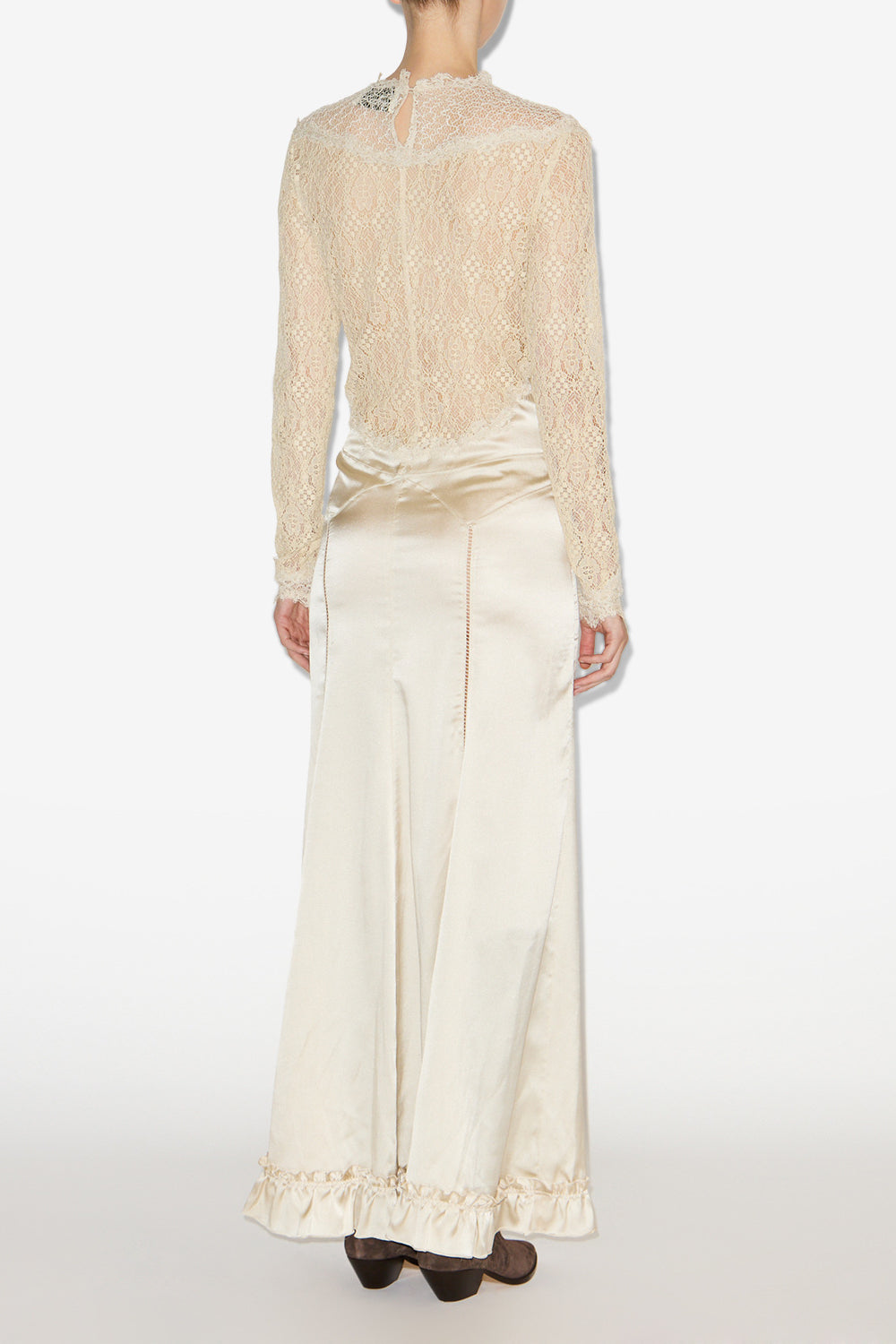 Dolores long satin and lace dress - Champagne - Woman - 4