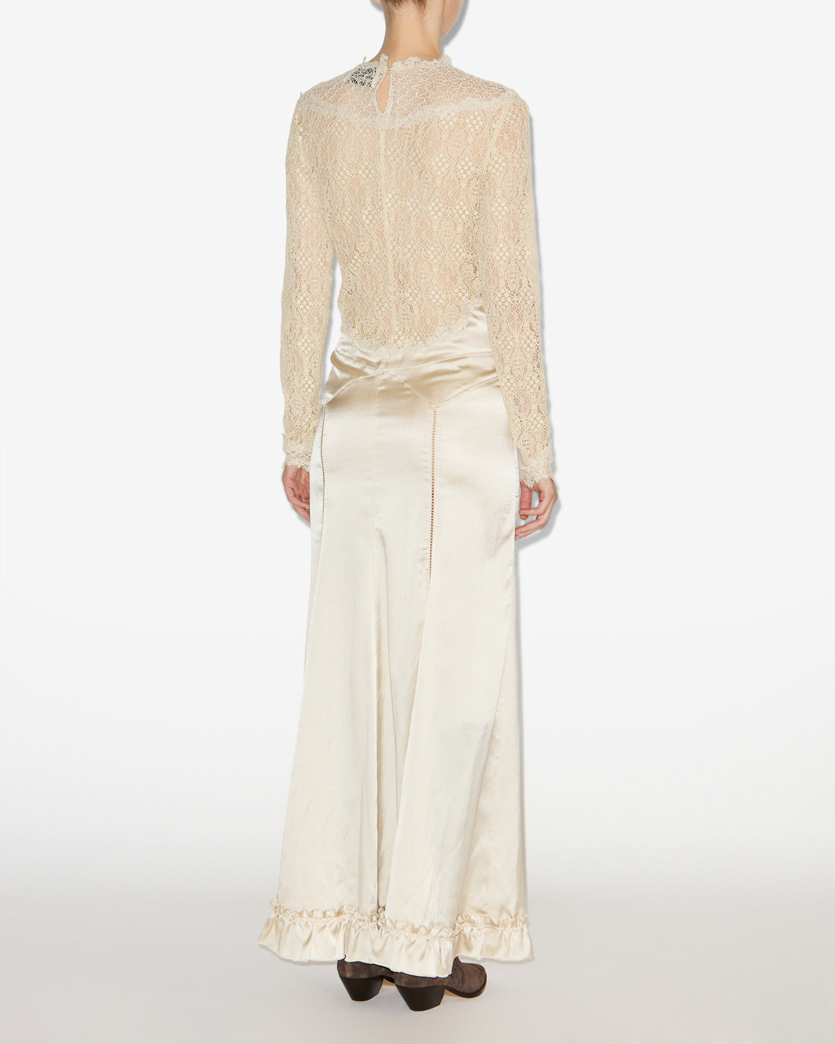 Dolores long satin and lace dress - Champagne - Woman - 3