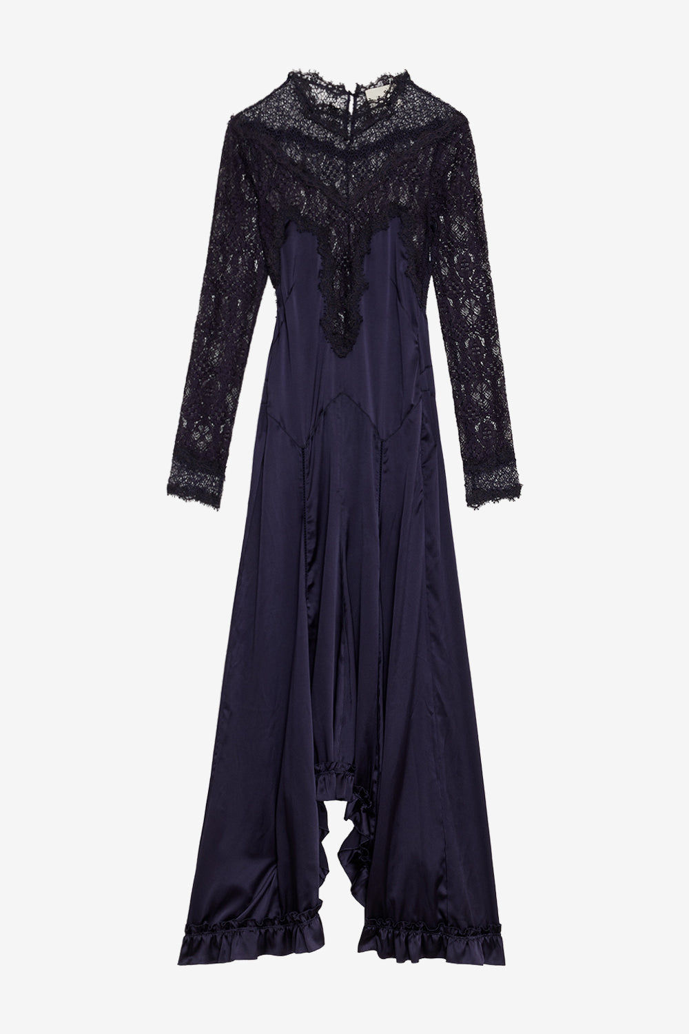Dolores long satin and lace dress - Black - Woman - 1