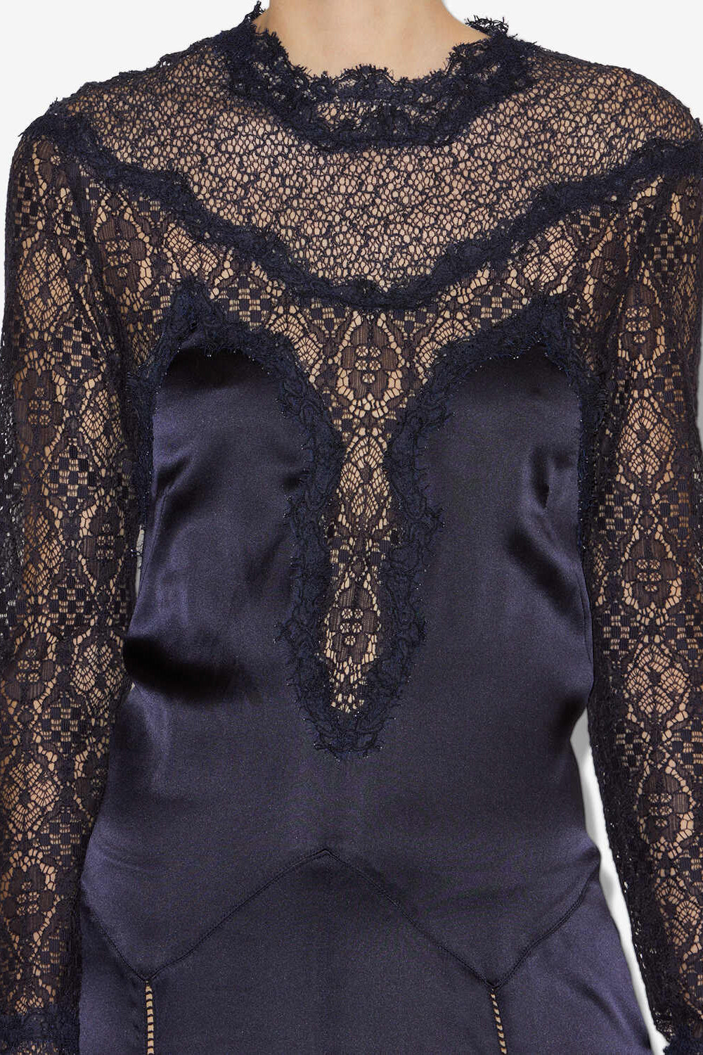 Dolores long satin and lace dress - Black - Woman - 3