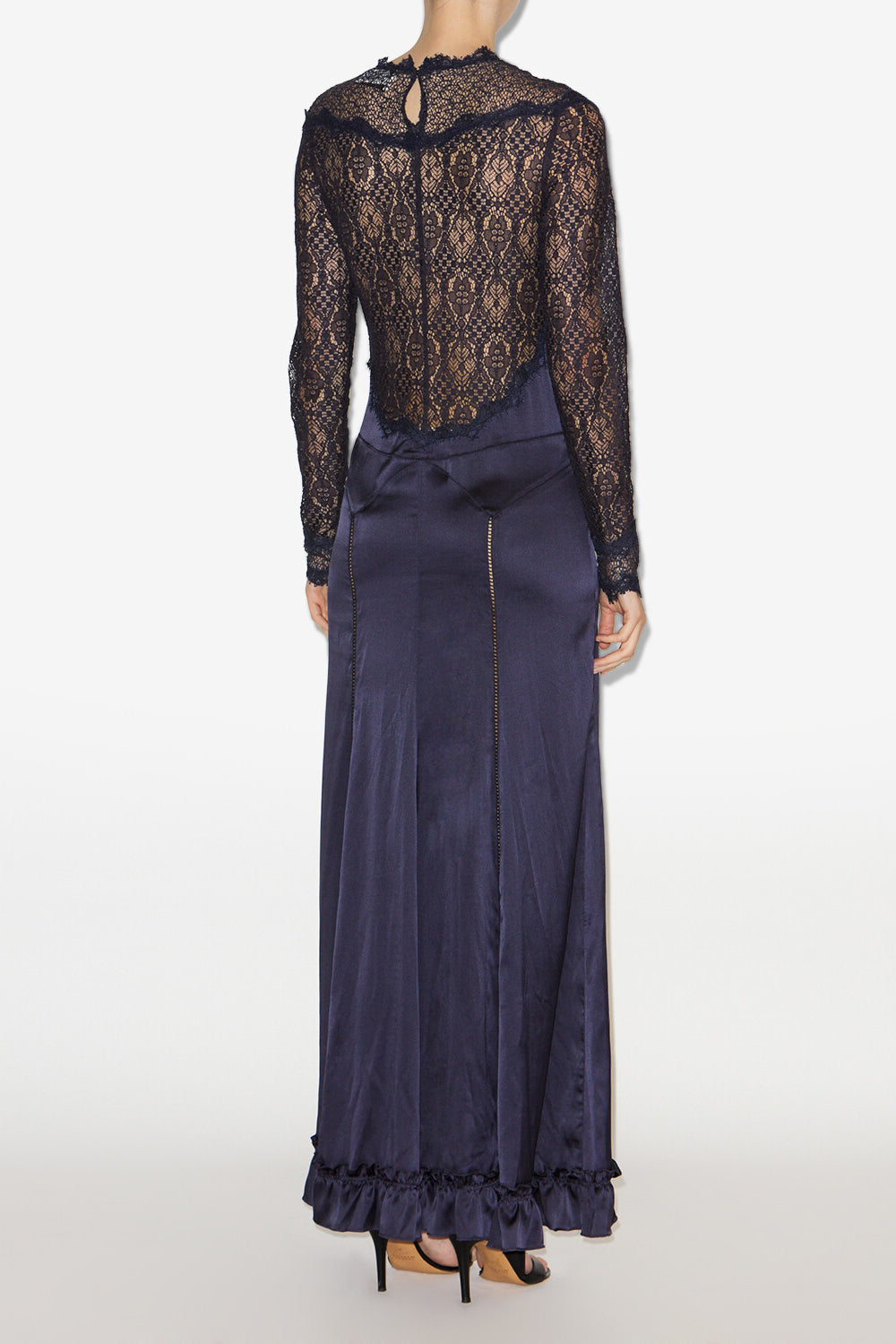 Dolores long satin and lace dress - Black - Woman - 4