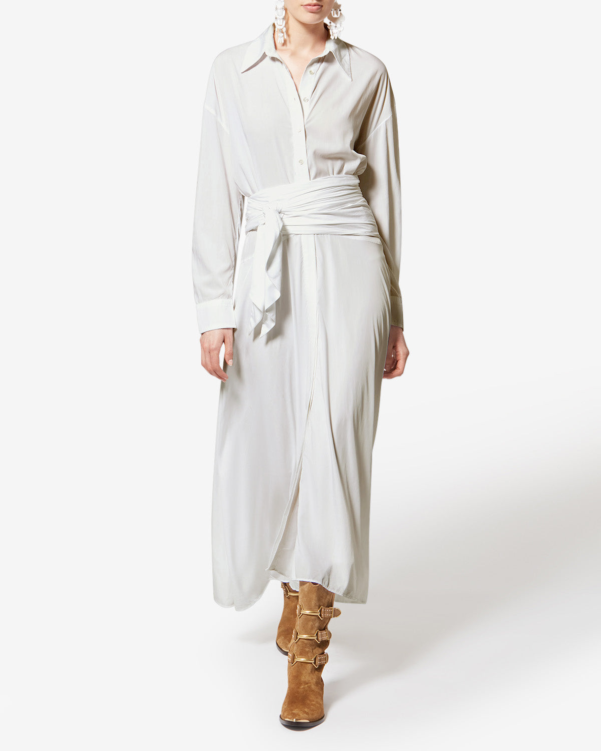 Langes hemdkleid samantha aus crêpestoff - Weiß - Woman - 1