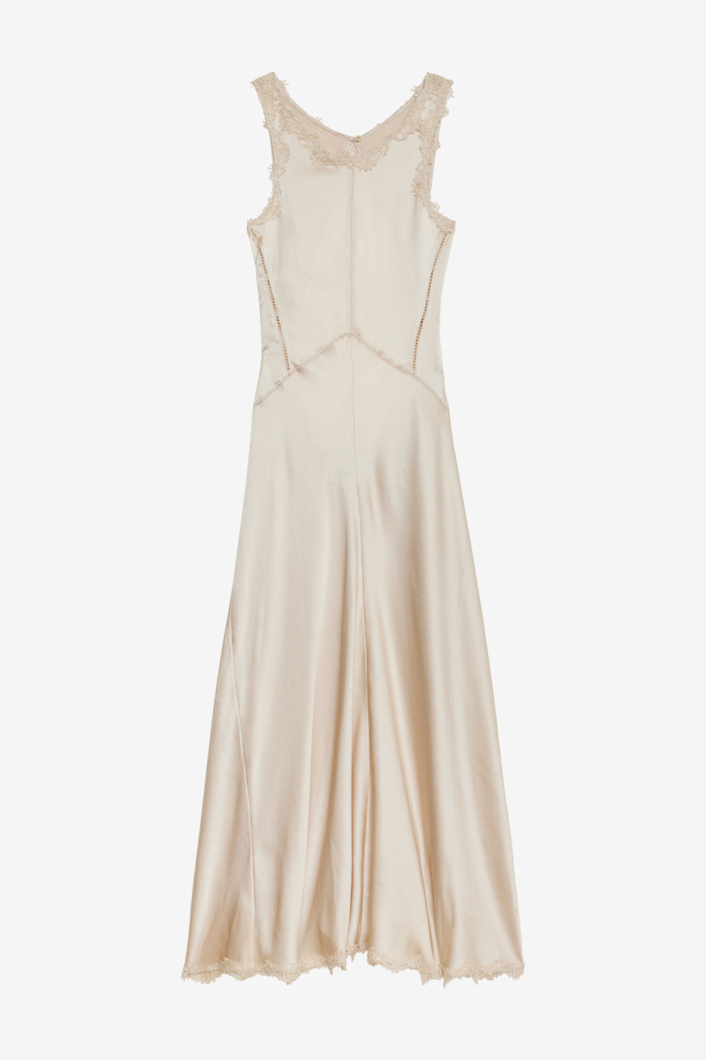 Jadelia long satin and lace dress - Champagne - Woman - 1