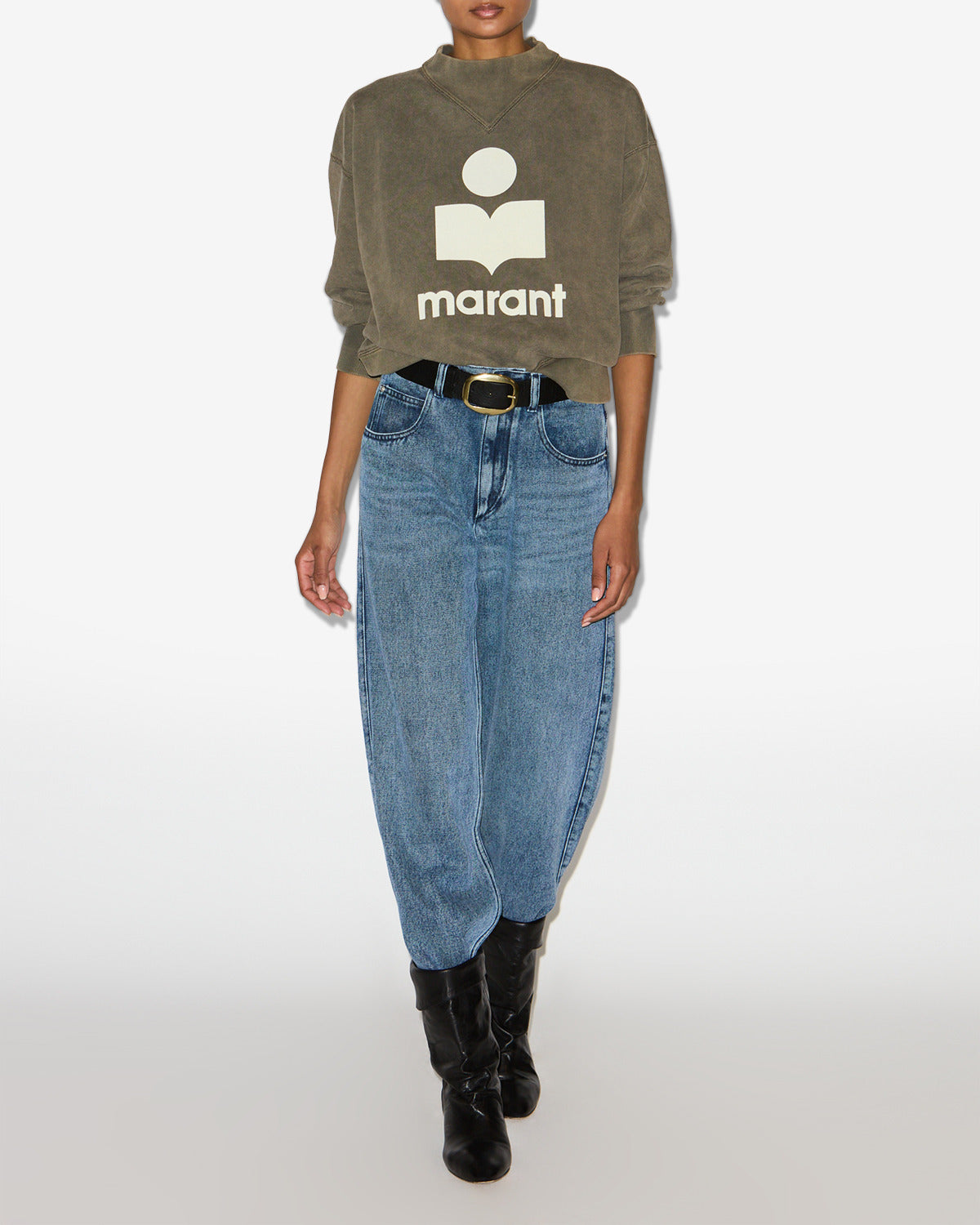 Moby cotton sweatshirt with logo - Dark bronze-ecru - Woman - 1