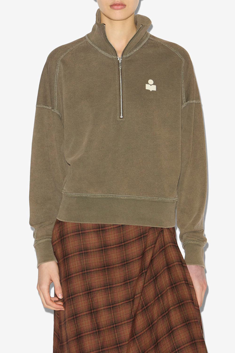 Baumwoll-sweatshirt ross mit trucker-kragen - Dark bronze-ecru - Woman - 4