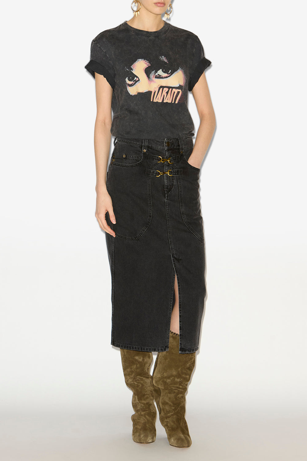 T-shirt zoeline aus bedruckter baumwolle - Schwarz gewaschen - Woman - 2