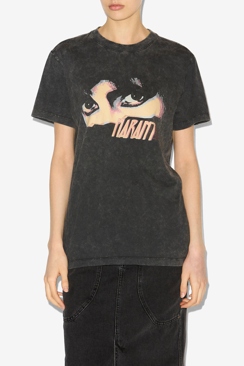 T-shirt zoeline aus bedruckter baumwolle - Schwarz gewaschen - Woman - 4
