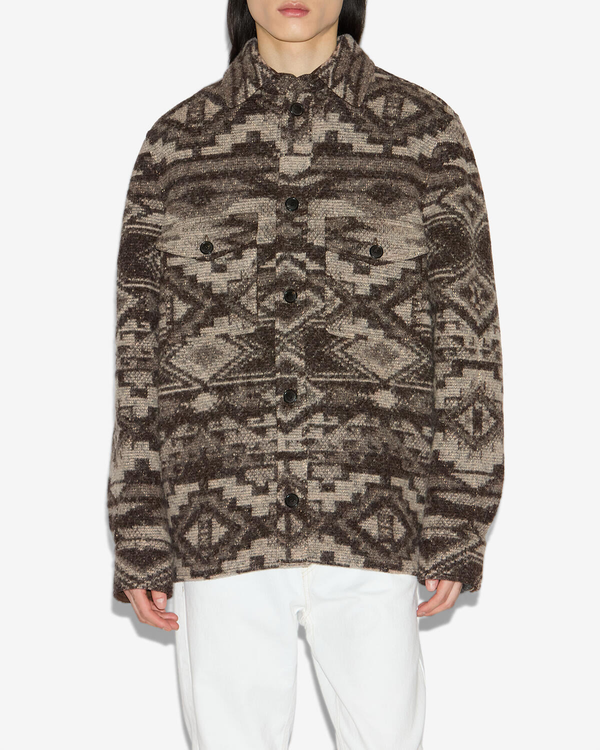 Kervon patterned wool blend jacket - Dark brown - Man - 3