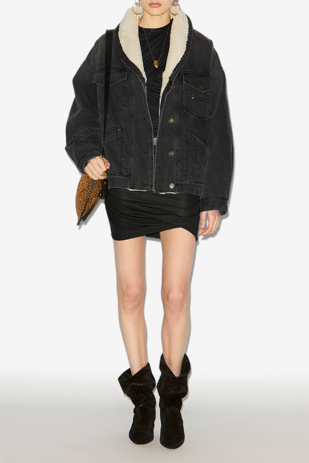 Jacke pimia aus denim und kunstpelz - Schwarz gewaschen - Woman - 2