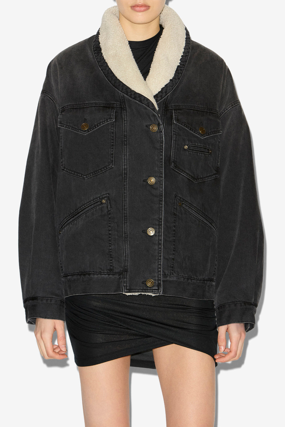 Jacke pimia aus denim und kunstpelz - Schwarz gewaschen - Woman - 4