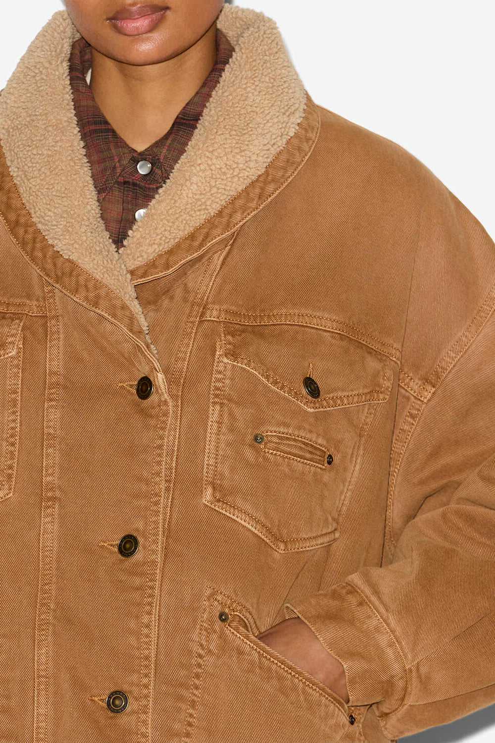 Veste pimia en denim et fausse fourrure - Ocre - Woman - 3