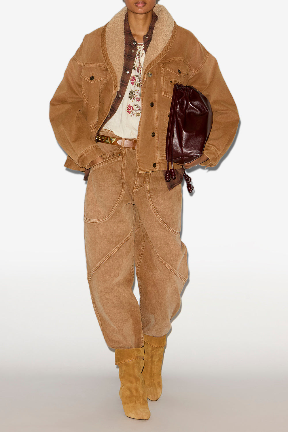 Veste pimia en denim et fausse fourrure - Ocre - Woman - 2