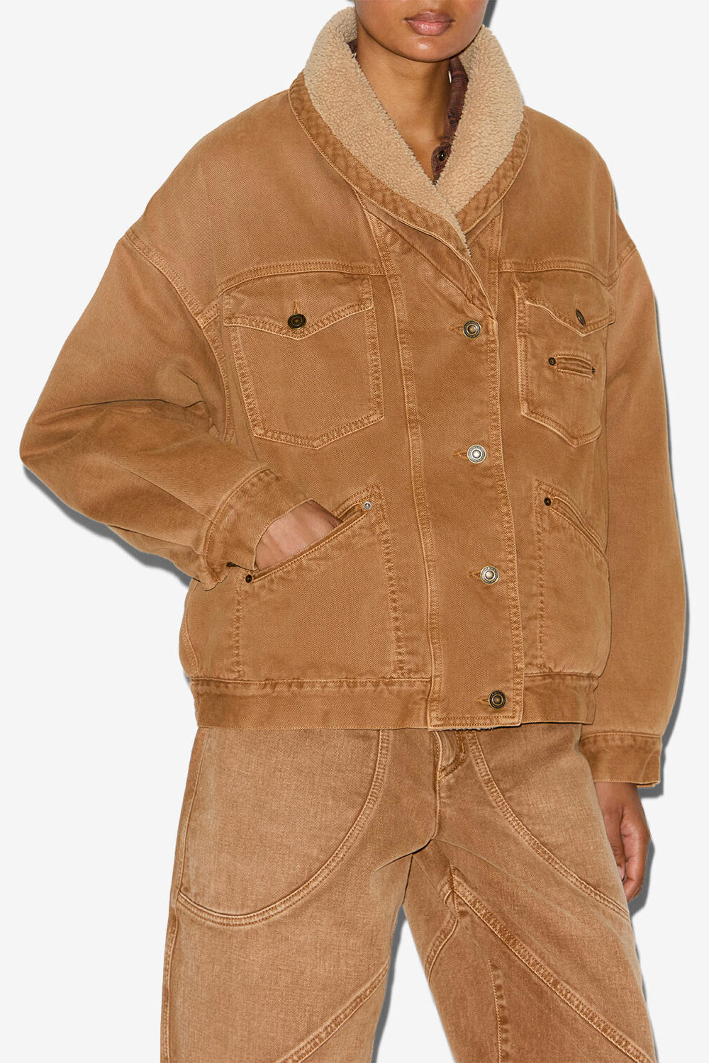 Veste pimia en denim et fausse fourrure - Ocre - Woman - 4