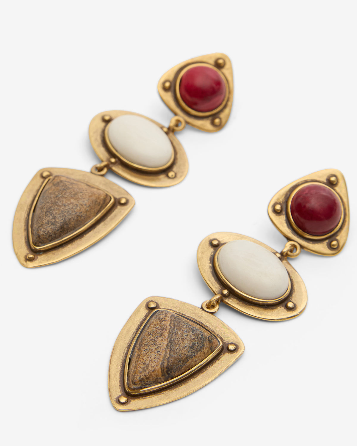 Dees brass and stone pendant earrings - Natural-light brass - Woman - 3