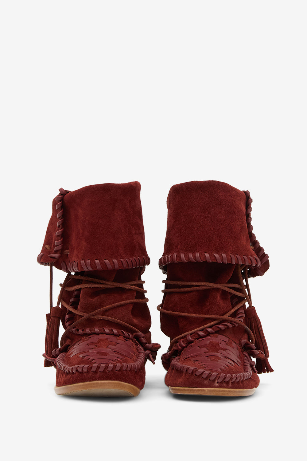 Botas winki de ante y piel trenzada - Burdeos - Woman - 4