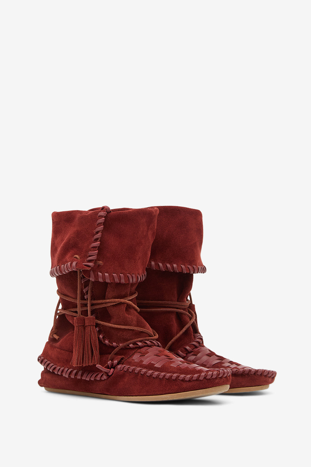 Botas winki de ante y piel trenzada - Burdeos - Woman - 3