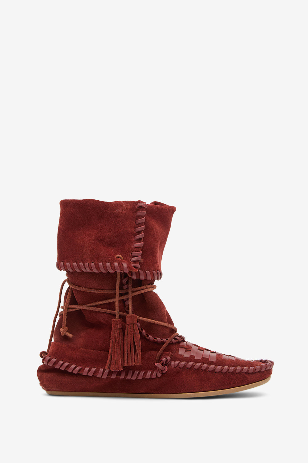 Botas winki de ante y piel trenzada - Burdeos - Woman - 1